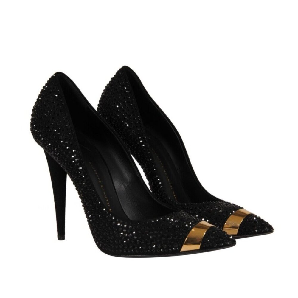 Giuseppe Zanotti Womens Crystal Emballished Heels US 9 EU 39 Black Gold Studded